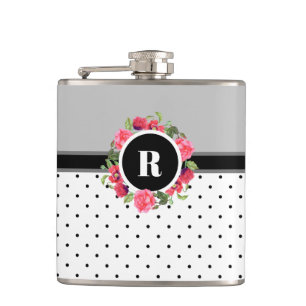 Waterverf roze rozen rode papavers met een groot m heupfles