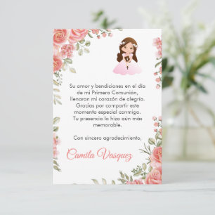 Waterverf Roze Rozen Schattige Eerste Communie Bedankkaart