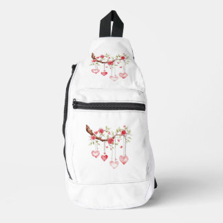 Waterverf Roze Rozen Tak Met Hangende Harten Sling Bag