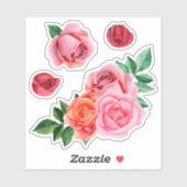 Waterverf roze rozen. Tuinbloemen. botanisch Sticker (Vel)