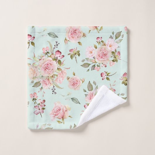 Waterverf Roze Rozenbloemen Bloempatroon Bad Handdoek (Wasdoekje)