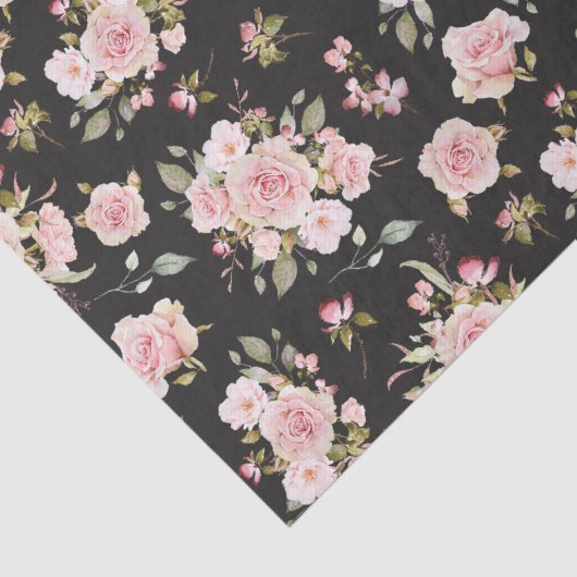 Waterverf Roze Rozenbloemen Bloempatroon Tissuepapier (Detail)