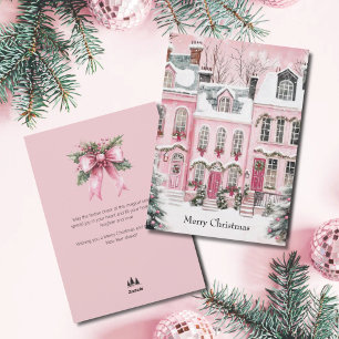 Waterverf Roze Script Dorp Niet-Foto Kerstmis Feestdagenkaart
