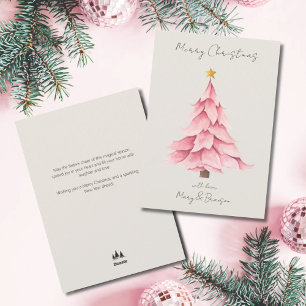 Waterverf Roze Script Niet-Foto Kerstboom Feestdagenkaart
