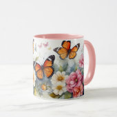 Waterverf Roze Serie Vlinder Bloem Mok (Voorkant rechts)