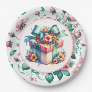 Waterverf Roze Shabby Chic Bloemen Verjaardag Papieren Bordje