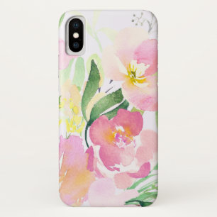 Waterverf roze sierlijke bloemen gepersonaliseerd iPhone x hoesje