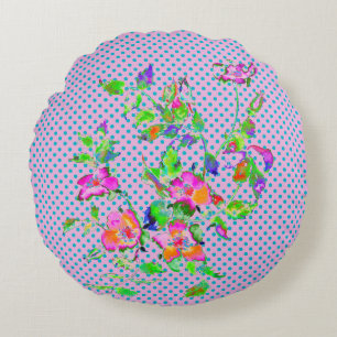  waterverf Roze sinaasappel rozen polkadots Rond Kussen