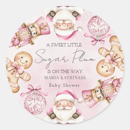 waterverf Roze sneeuw Babyshower Kerst Ronde Sticker (Voorkant)