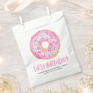 Waterverf Roze Sprinkle Donut Eerste Verjaardag Bedankzakje