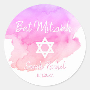 Waterverf Roze Star van David Bat Bar Mitzvah Ronde Sticker