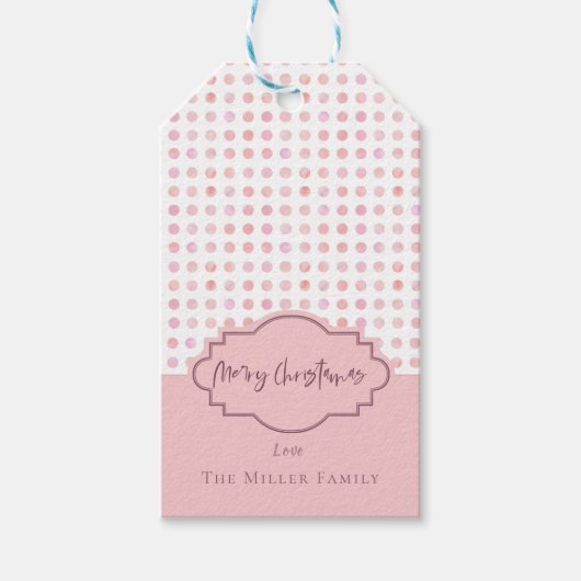 Waterverf Roze Stippen Lijst Vrolijk kerstfeest Cadeaulabel (Voorkant)