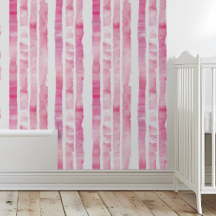 Waterverf Roze Strepen Babykamer Kinderkamer Behang