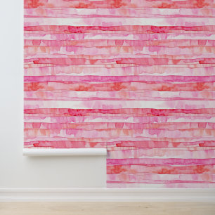 Waterverf roze strepen behang
