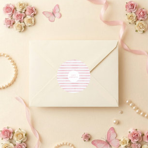 Waterverf Roze Strepen Elegante Baby Shower Ronde Sticker