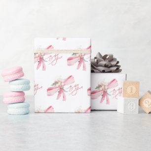 Waterverf Roze Strik Baby Shower Cadeaupapier