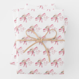 Waterverf Roze Strik Baby Shower Inpakpapier Vel