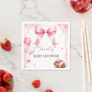 Waterverf Roze Strik Baby Shower Servet