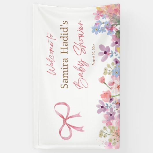 Waterverf roze strik bloem meisje baby shower spandoek (Verticaal)