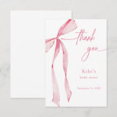 Waterverf Roze Strik Bruidsdouche Bedankkaart (Voorkant / Achterkant)