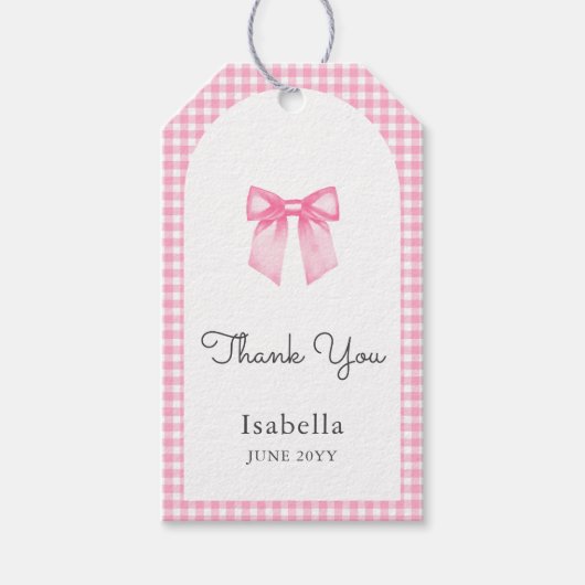 Waterverf Roze strik Dank u Baby shower Cadeaulabel (Voorkant)