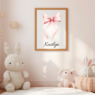 Waterverf Roze Strik Persoonlijke Kinderkamer Poster
