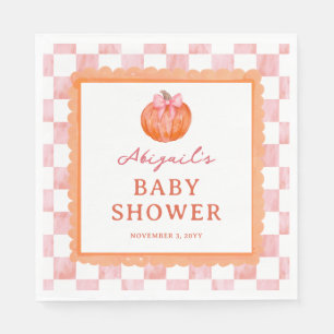 Waterverf Roze Strik Pompoen Baby Shower Servet