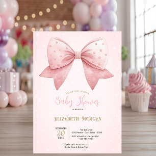 Waterverf Roze Strik Stippen Baby Shower Kaart