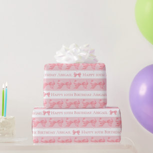 Waterverf roze strik witte streep patroon op maat cadeaupapier