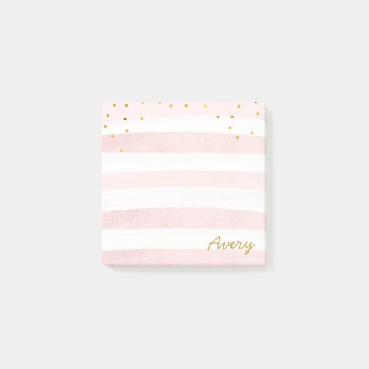 Waterverf Roze stripes Naam Glitter Post-it® Notes (Voorkant)