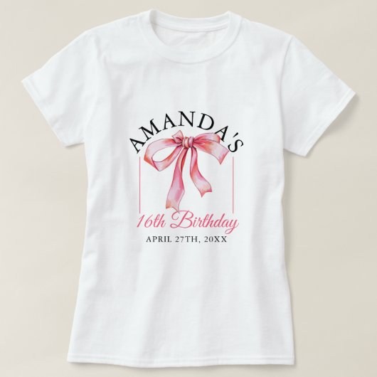 Waterverf Roze Stromend Lint Sweet 16 Verjaardag T-shirt (Design voorkant)
