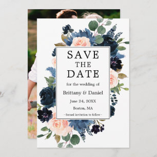 Waterverf Roze Stusty Blue Floral Foto Save The Date