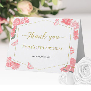 Waterverf Roze Sweet 16 Quinceanera Bat Mitzvah Bedankkaart