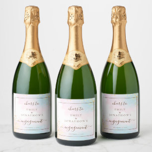 Waterverf Roze Teal Namen Proost Verloving Sparkling Wijnetiket