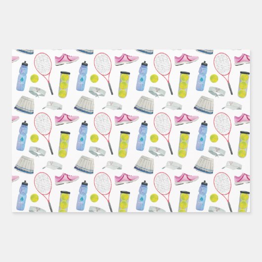 Waterverf roze tennispatroon inpakpapier vel (Voorkant)