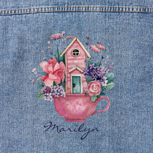 Waterverf roze theekopje bloemen sprookjesachtig h denim jacket