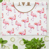 Waterverf Roze Tropische Flamingo Aangepaste Monog Theedoek (Gevouwen)