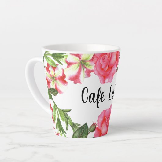 Waterverf Roze tuinbouwers, groot ontwerp Latte Mok (Linkerhoek)