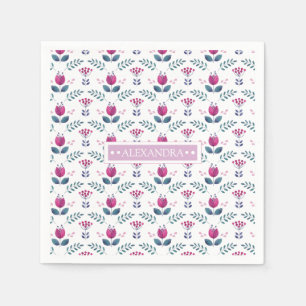 Waterverf Roze Tulp monogram chemisch ontwerp Servet