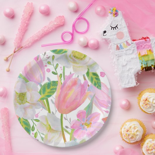 Waterverf roze Tulp Pattern Bord (Feest)