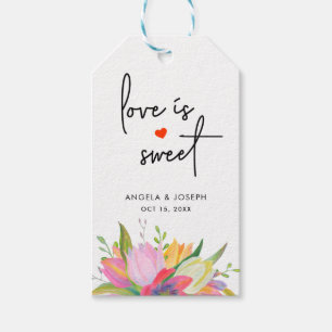 Waterverf Roze Tulp Script Liefde is Lief Bruiloft Cadeaulabel