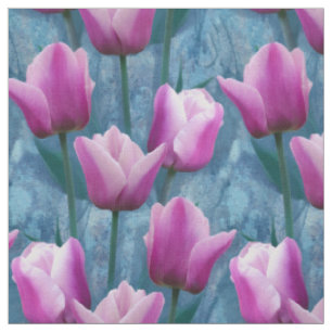 Waterverf Roze Tulpen & Blauw Stucco Stof