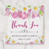 Waterverf roze tulpen en narcissen Baby shower Bedankjes Labels (Voorkant)