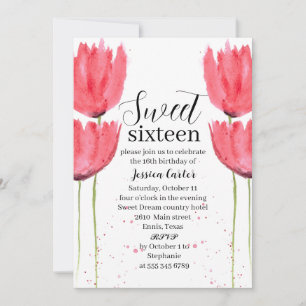 Waterverf Roze tulpen Floral Sweet 16 Zestien Kaart