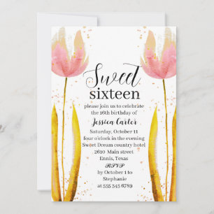 Waterverf Roze Tulpen Floral Sweet 16 Zestien Kaart
