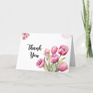Waterverf roze Tulpen gevouwen Dankkaart Bedankkaart