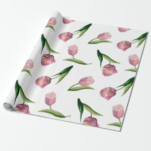 Waterverf roze tulpen naadloos patroon cadeaupapier