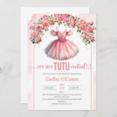 Waterverf Roze Tutu Jurk rozen en Gouden Boog Kaart (Voorkant / Achterkant)