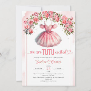 Waterverf Roze Tutu Jurk rozen en Gouden Boog Kaart