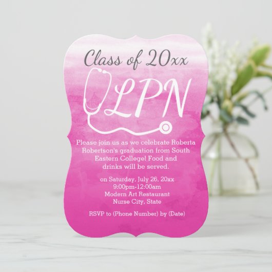 Waterverf Roze verneveling LPN-verpleegkundige Gra Kaart (Staand voorkant)